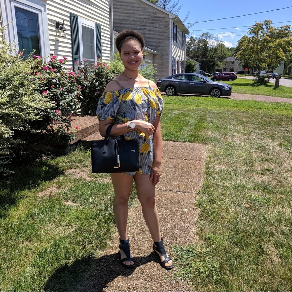 Short floral romper by hint of blush brand